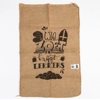 VELIKA JUTENA VREĆA ZA SVETOG NIKOLU - TEKST: WIE ZOET IS KRIJGT LEKKERS - Cca 60 x 100 cm (1 kom)