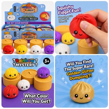 RAGE - Squishy SUGAR EDITION Okruglice Bun Dumplings VELIKI (8.5 x 8.5 x 4.8 cm) - Viral 2026 Fidget Toy (12 kom)