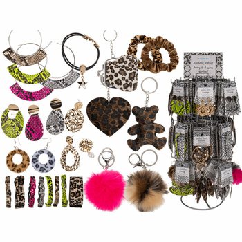 **MEGA POVOLJNO** KOMPLETAN STALAK S ANIMAL PRINT NAKITOM I DODACIMA (180 kom.)