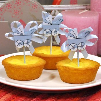 Topper za Cupcake za Rođenje - Plava Kolica (12 kom.)