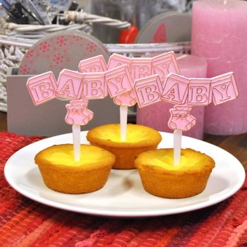 Čačkalice za Cupcake Rođenje - Baby Roza (12 kom.)
