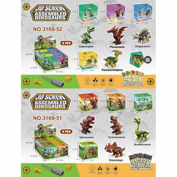3D Dinosaur Set za Sastavljanje u Poklon Kutiji - Display (8 kom.)