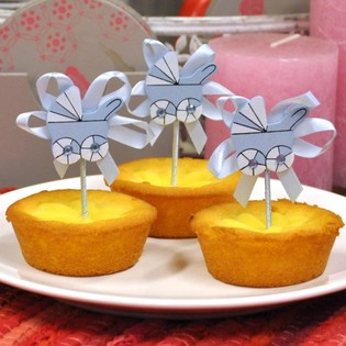 Topper za Cupcake za Rođenje - Plava Kolica (12 kom.)