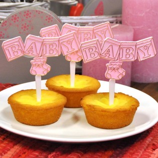 Čačkalice za Cupcake Rođenje - Baby Roza (12 kom.)