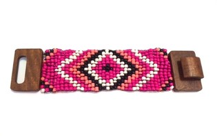 Aztečka Drvena Narukvica s Kopčom Fuchsia (1 kom)