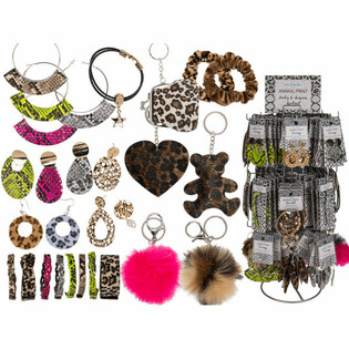 **MEGA POVOLJNO** KOMPLETAN STALAK S ANIMAL PRINT NAKITOM I DODACIMA (180 kom.)