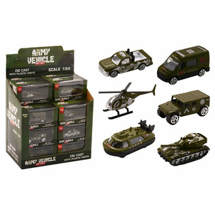 DIE CAST - VOJNA VOZILA MIX, MJERILO 1:64 U ZASLONU (24 kom.)