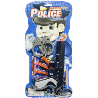POLICIJSKI SET NA KARTONU - PI&Scaron;TOLJ S 3 VAKUUMSKE ČA&Scaron;ICE I LISICE (6 kom.)