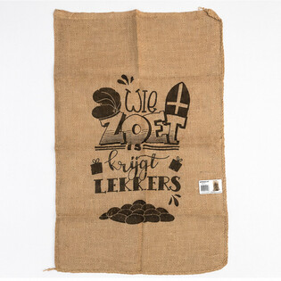 VELIKA JUTENA VREĆA ZA SVETOG NIKOLU - TEKST: WIE ZOET IS KRIJGT LEKKERS - Cca 60 x 100 cm (1 kom)