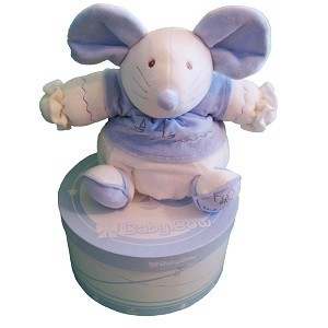 Pli&scaron;ana Igračka Baby Bow u Poklon Kutiji - Model 15 (Mi&scaron;, Plavo-Bijeli)